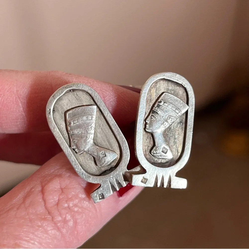 Antique Art Deco Victorian Egyptian Pharaoh Sterling silver Cufflinks